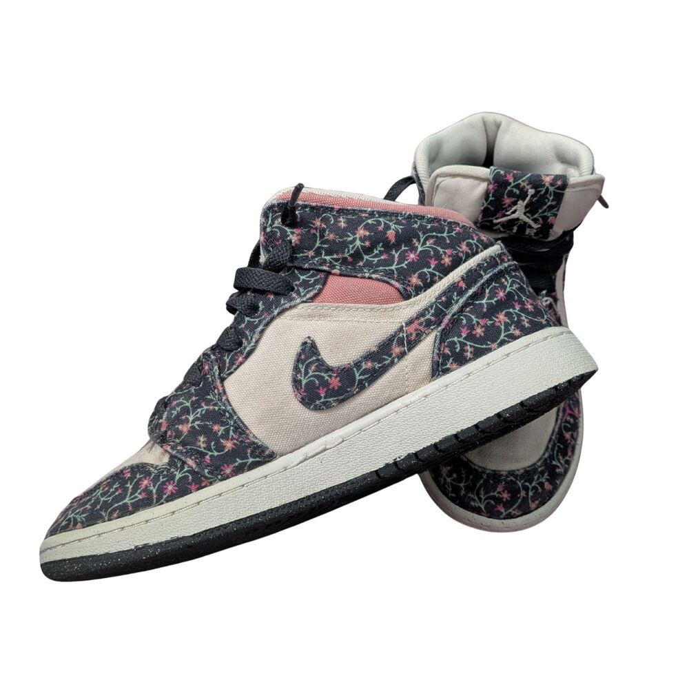 🌸 Jordan 1 Mid SE Floral Canvas Sneakers Youth 4Y Cottagecore Rare Style